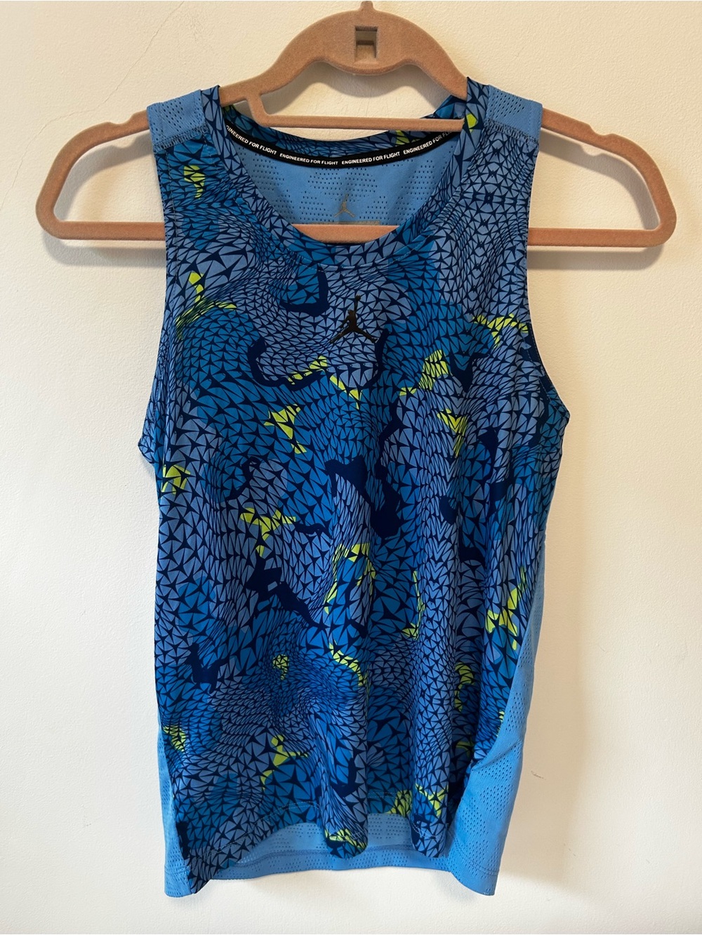 Nike & Jordan Blue Geometric Print Tank with Neon Yellow Accents